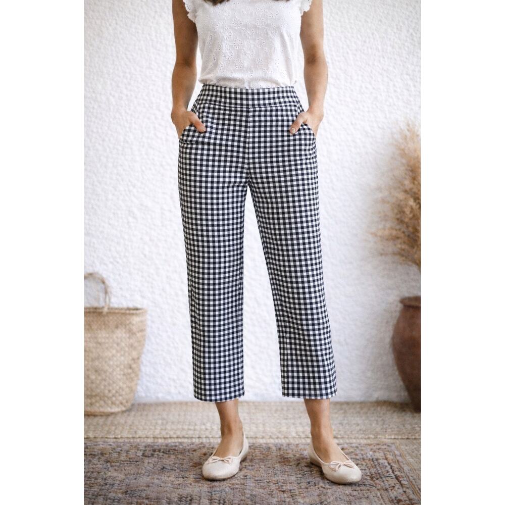 Black White Gingham Cropped Pants Parisian Chic Wide Leg